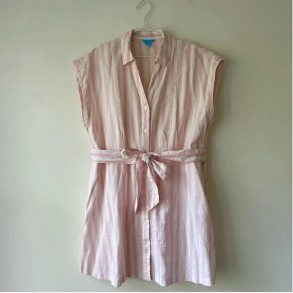 DRAPER JAMES Trisha Linen Shirtdress in Light Pink Cabana Stripe, 2X LN - Picture 5 of 11